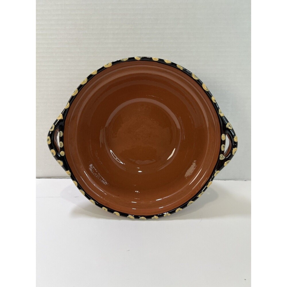 Pottery Barn Handpainted pottery clay bowl/pot with handles No Lid Serveware